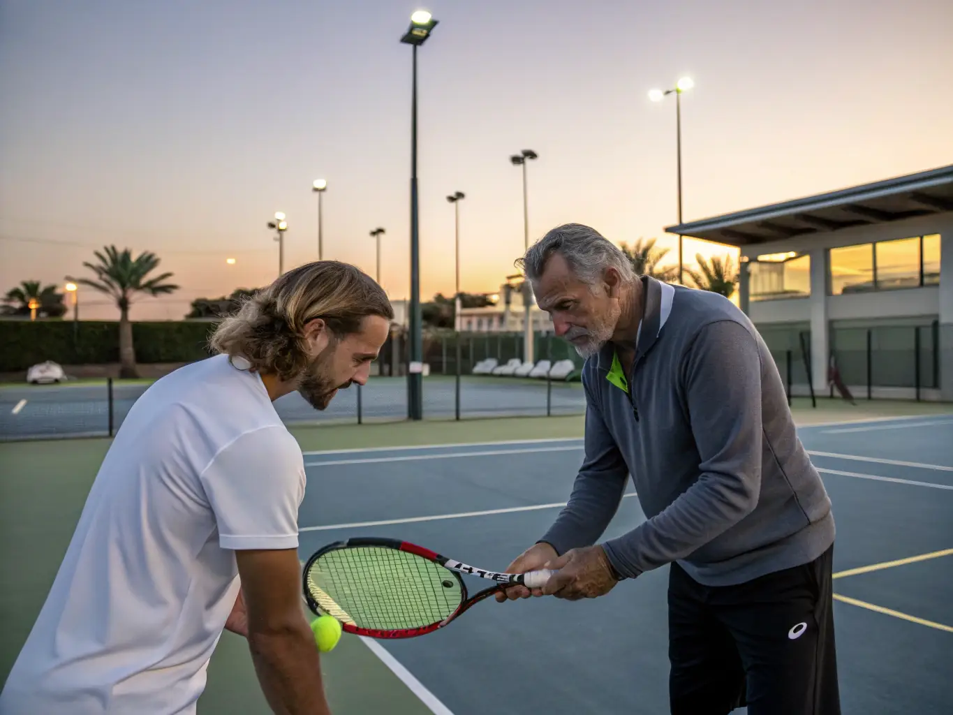 A serene image of a private tennis lesson, emphasizing the personalized attention and expert guidance provided by our coaches.